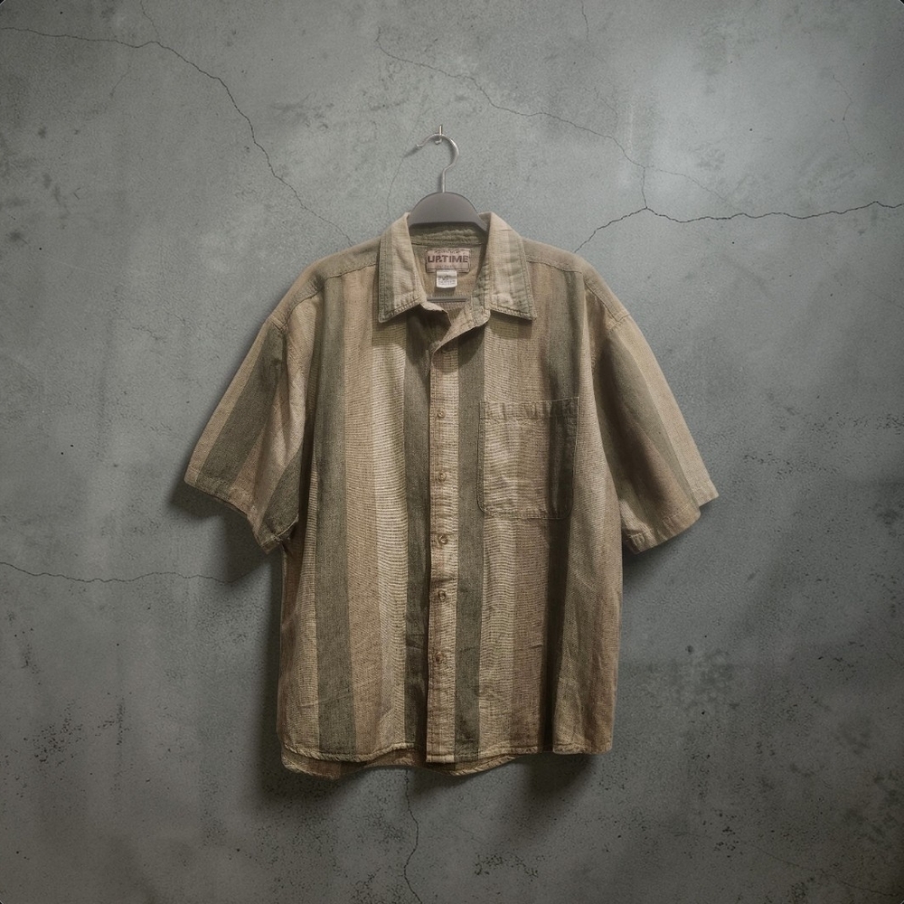 Men's Casual Striped Button Down Shirt - Olive Green